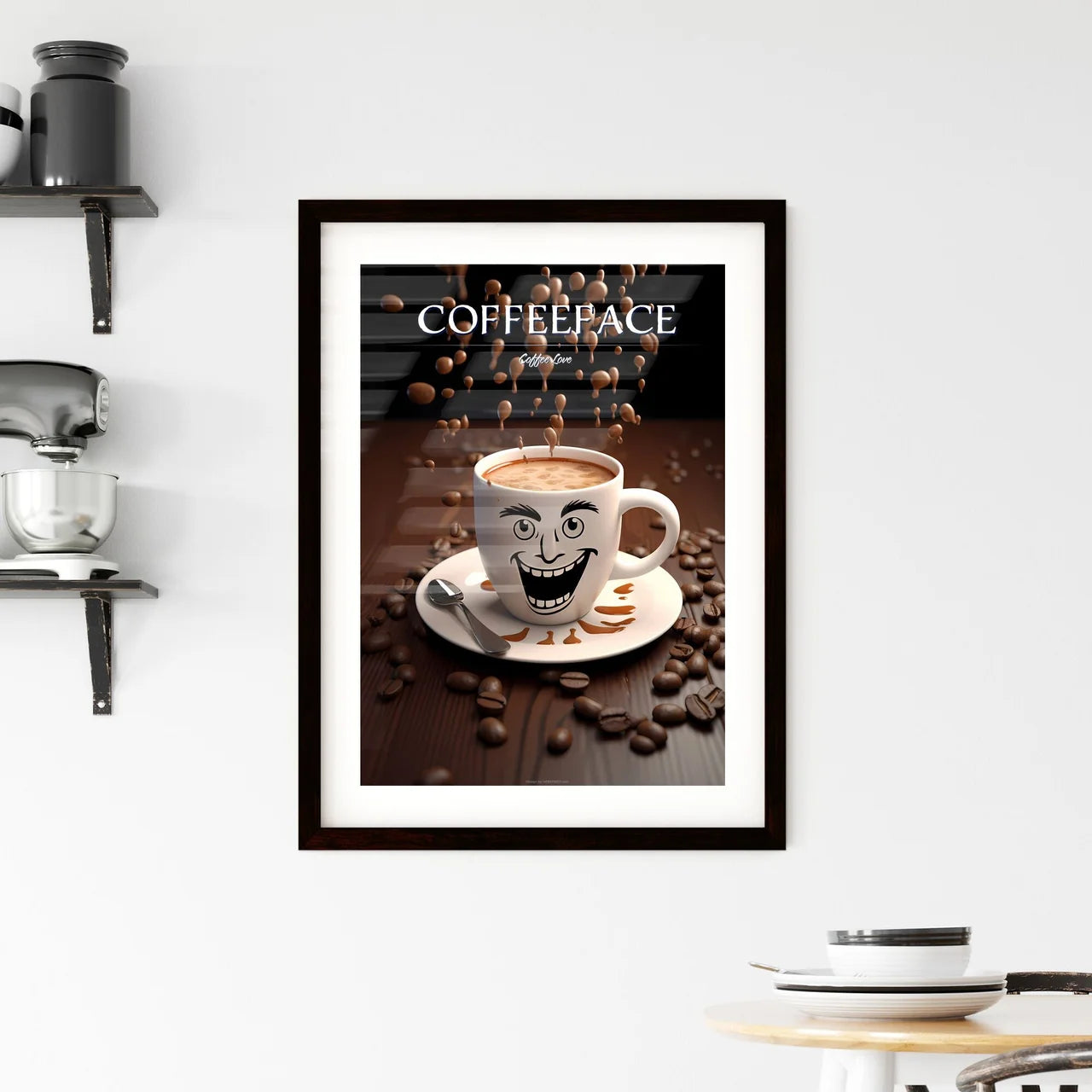 A Coffee Cup With A Face Drawn On It Art Pri Framed Print