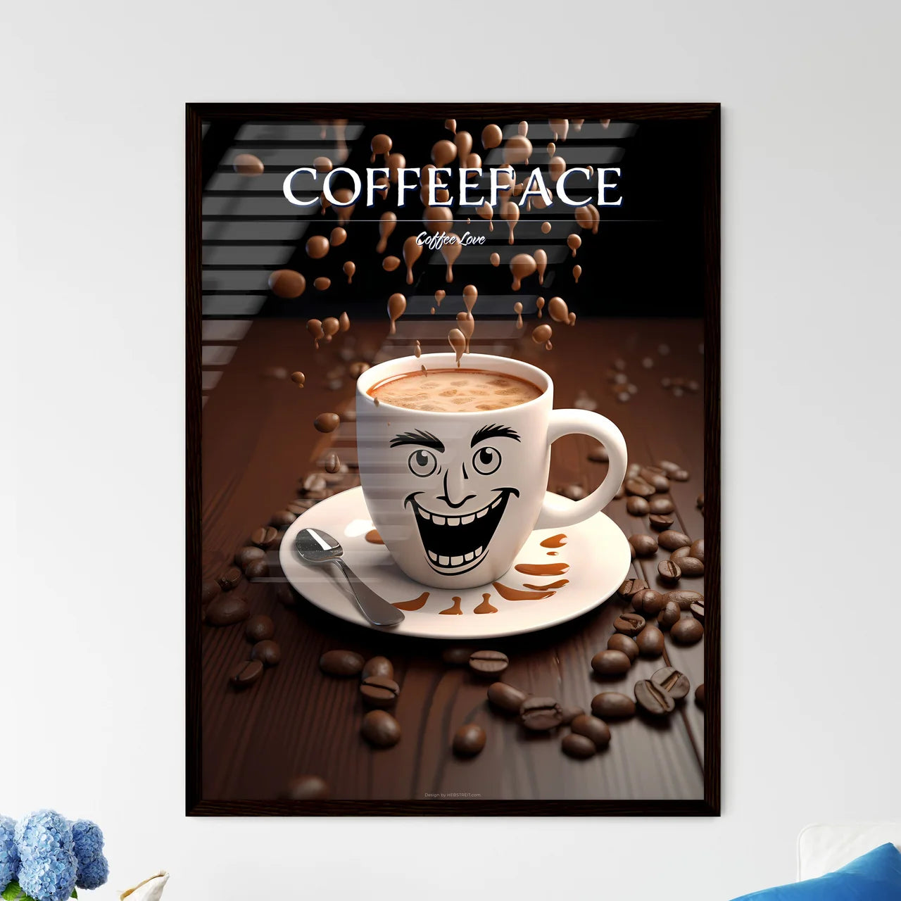 A Coffee Cup With A Face Drawn On It Art Pri - Framed Art Print
