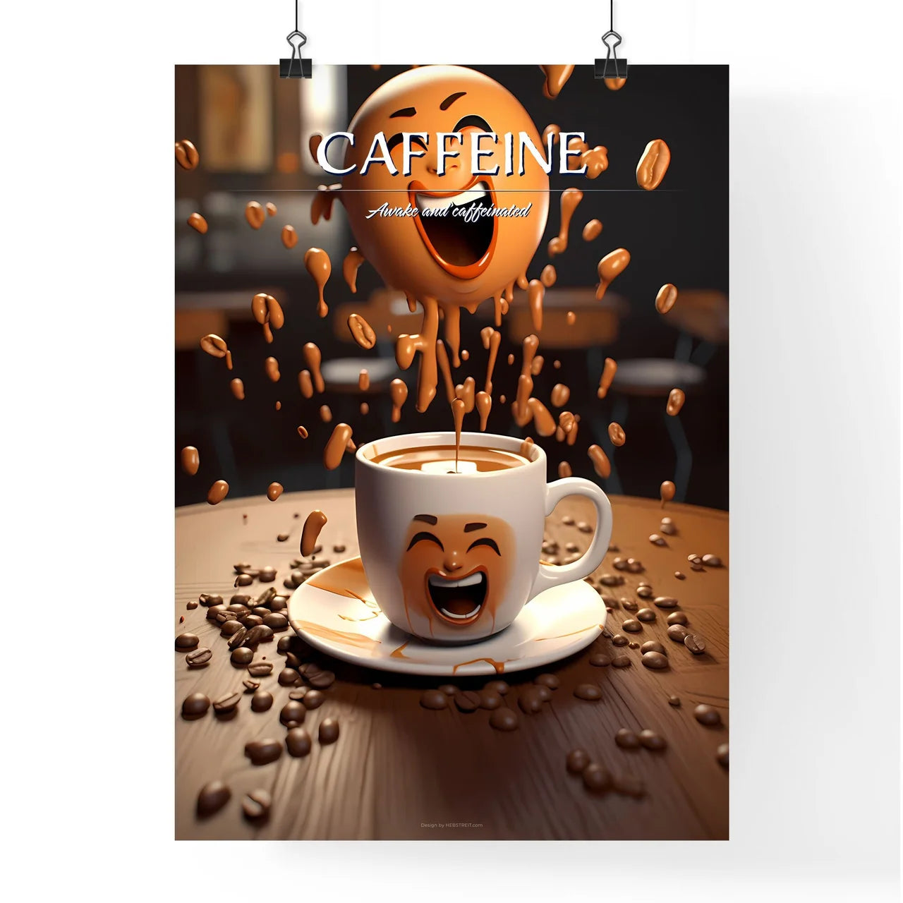A Coffee Cup With A Cartoon Face On It Art P Poster