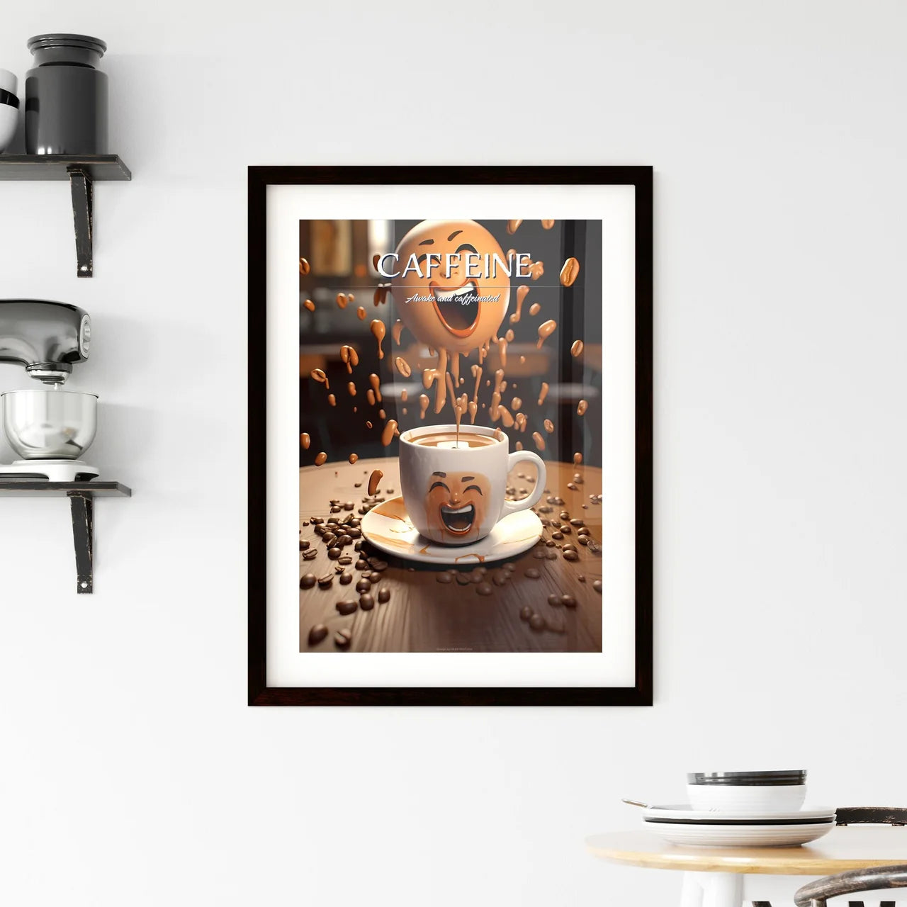 A Coffee Cup With A Cartoon Face On It Art P Framed Print