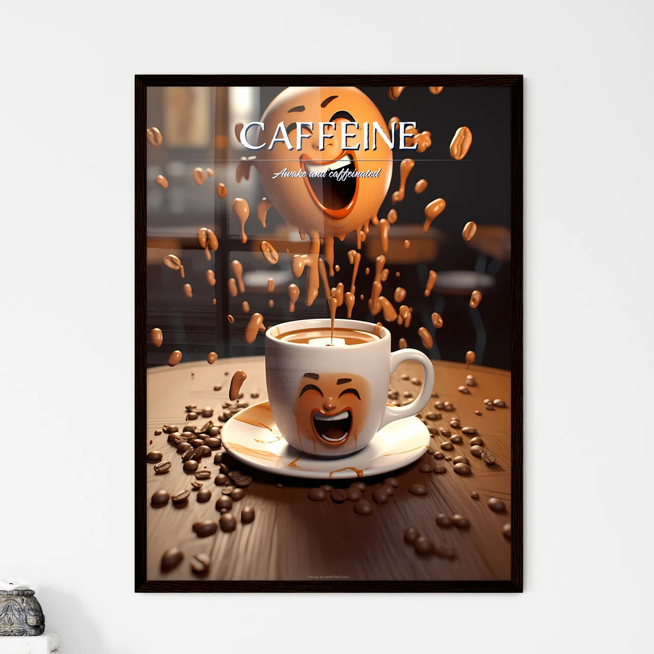 A Coffee Cup With A Cartoon Face On It Art P - Framed Art Print