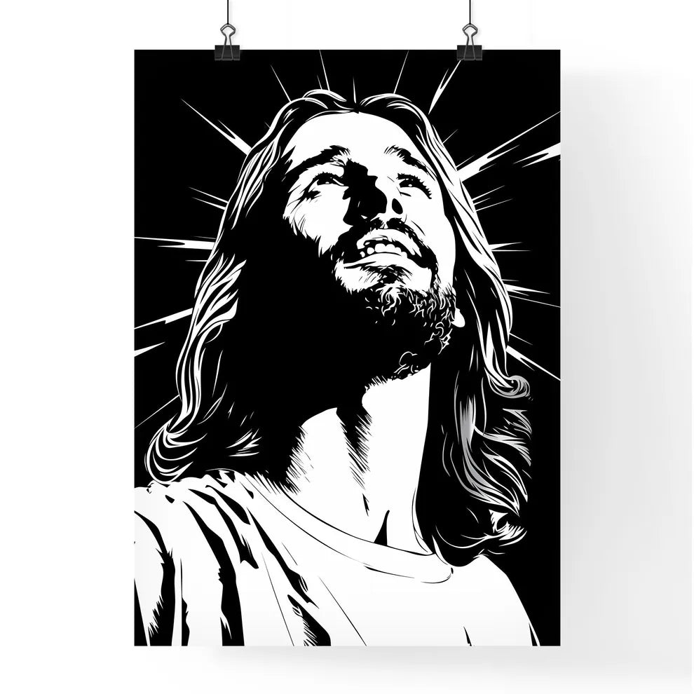 A Man With Long Hair And Beard Looking Up Ar Poster