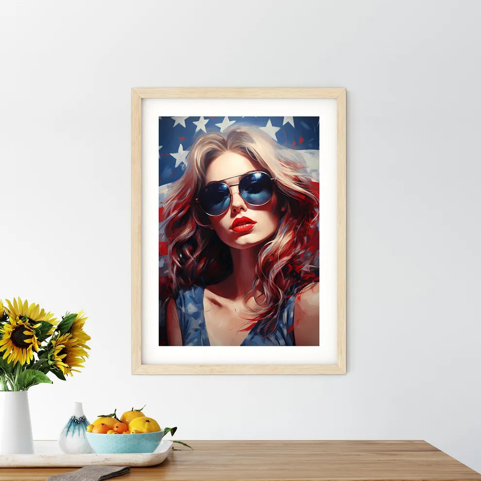 A Woman Wearing Sunglasses And Red Lips Art  - Kitchen Hangings