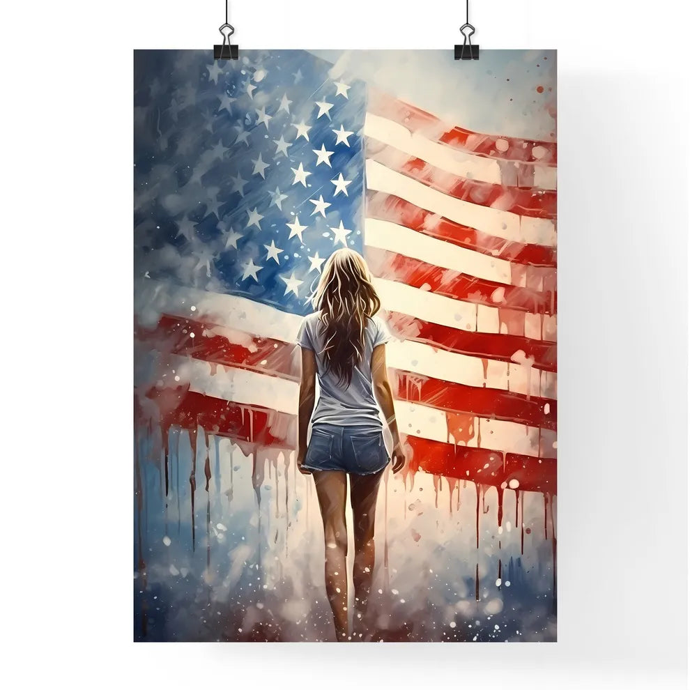 A Woman Walking In Front Of A Flag Art Prin Poster