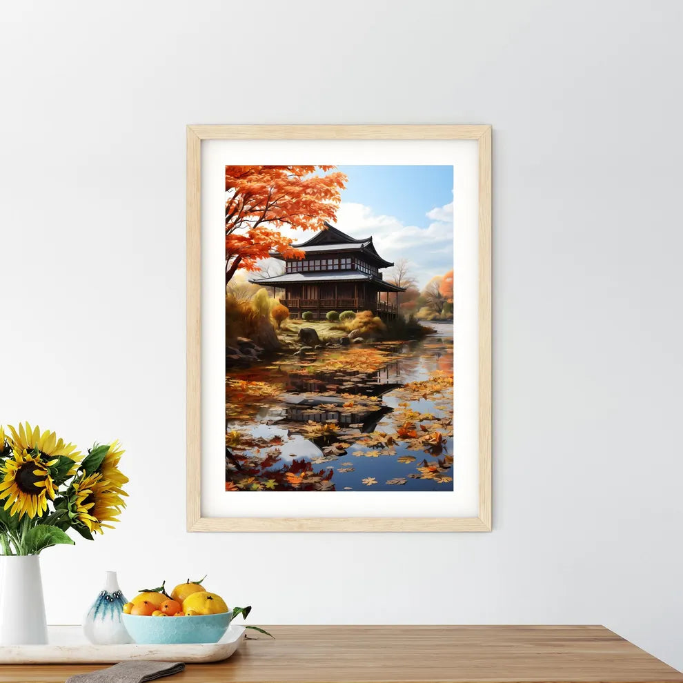 A Building Next To A Body Of Water Art Print Size Chart