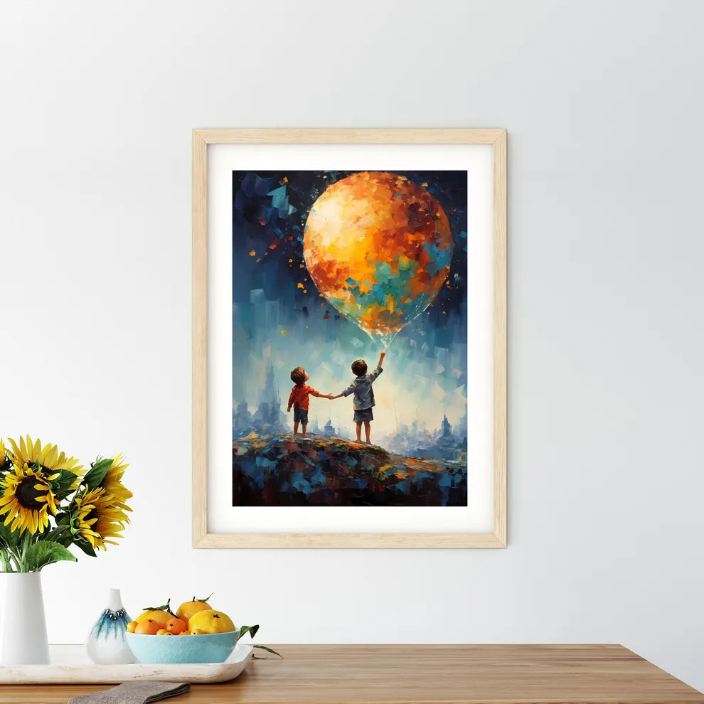 Two Children Holding Hands And Holding A Bal - Kitchen Hangings