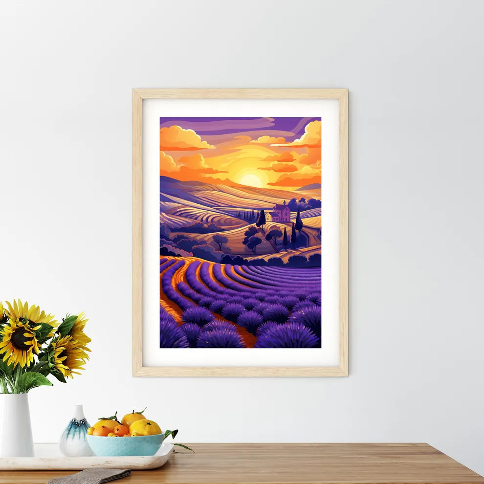 A Landscape Of A Field Of Lavender Art Prin - Kitchen Hangings