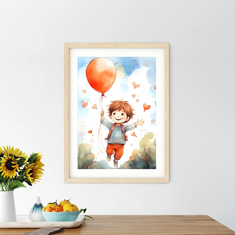 A Child Holding A Balloon Art Prin - Kitchen Hangings