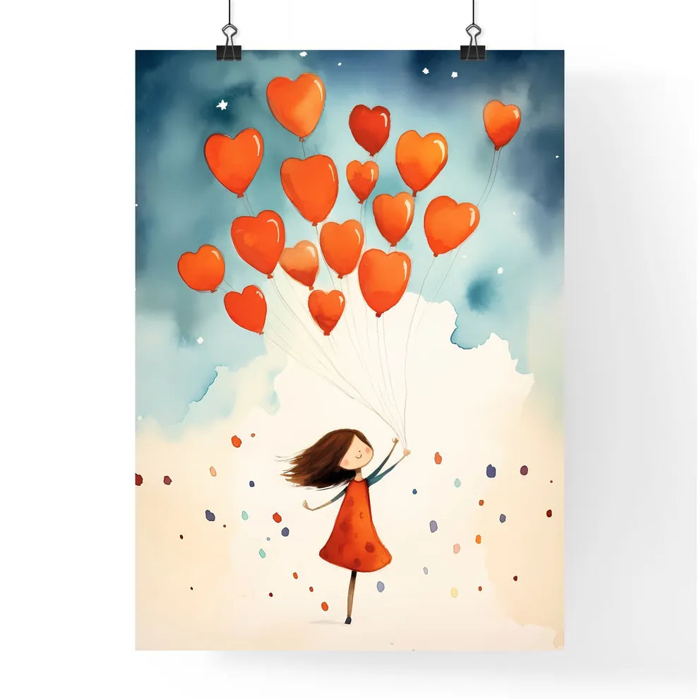 A Girl Holding Orange Balloons Art Prin Poster