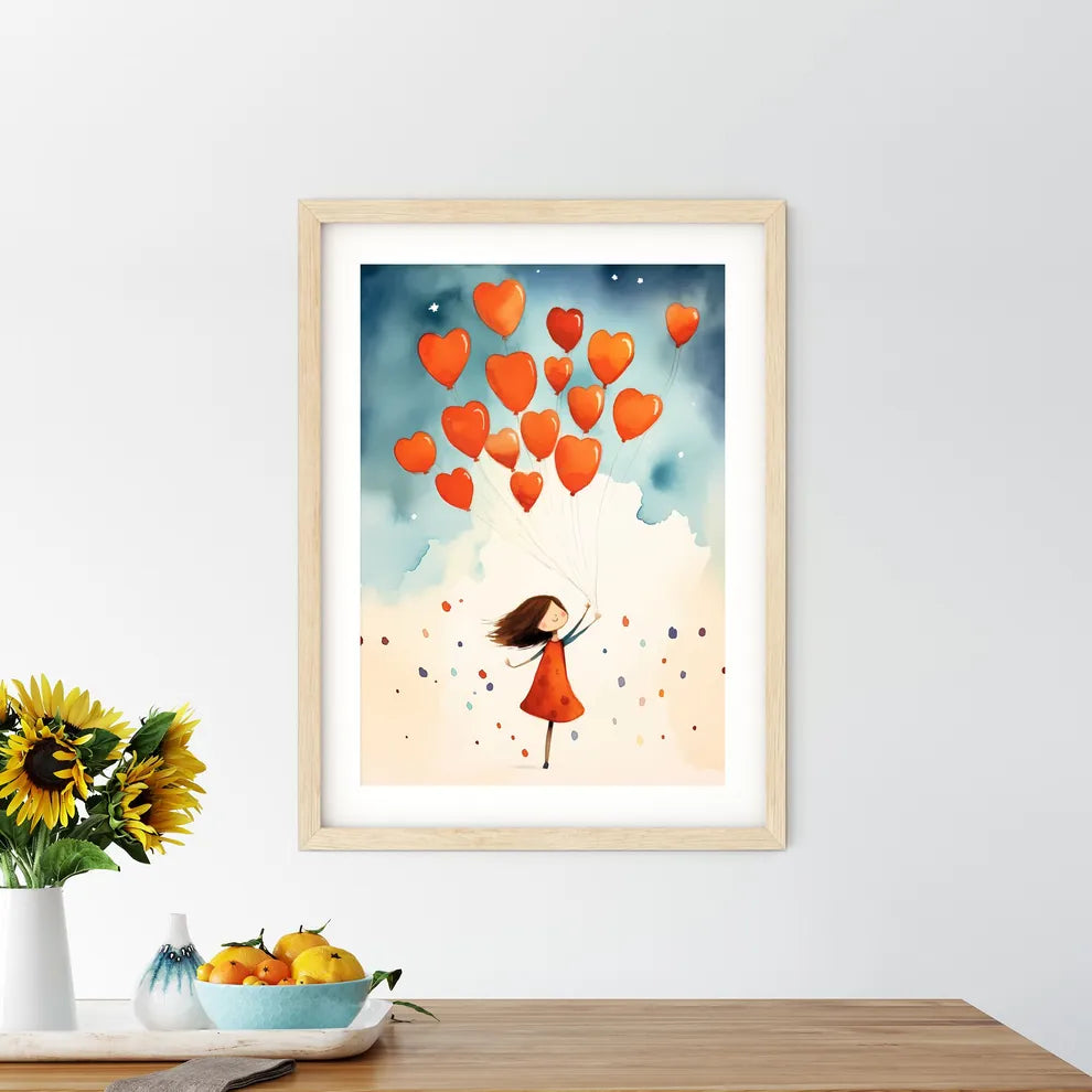 A Girl Holding Orange Balloons Art Prin - Kitchen Hangings