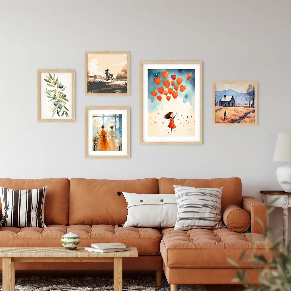 A Girl Holding Orange Balloons Art Prin Framed Print