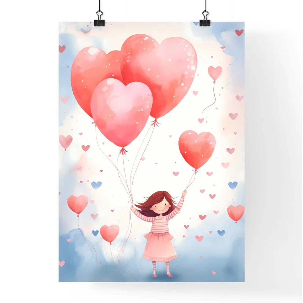 A Girl Holding Balloons In The Air Art Prin Poster
