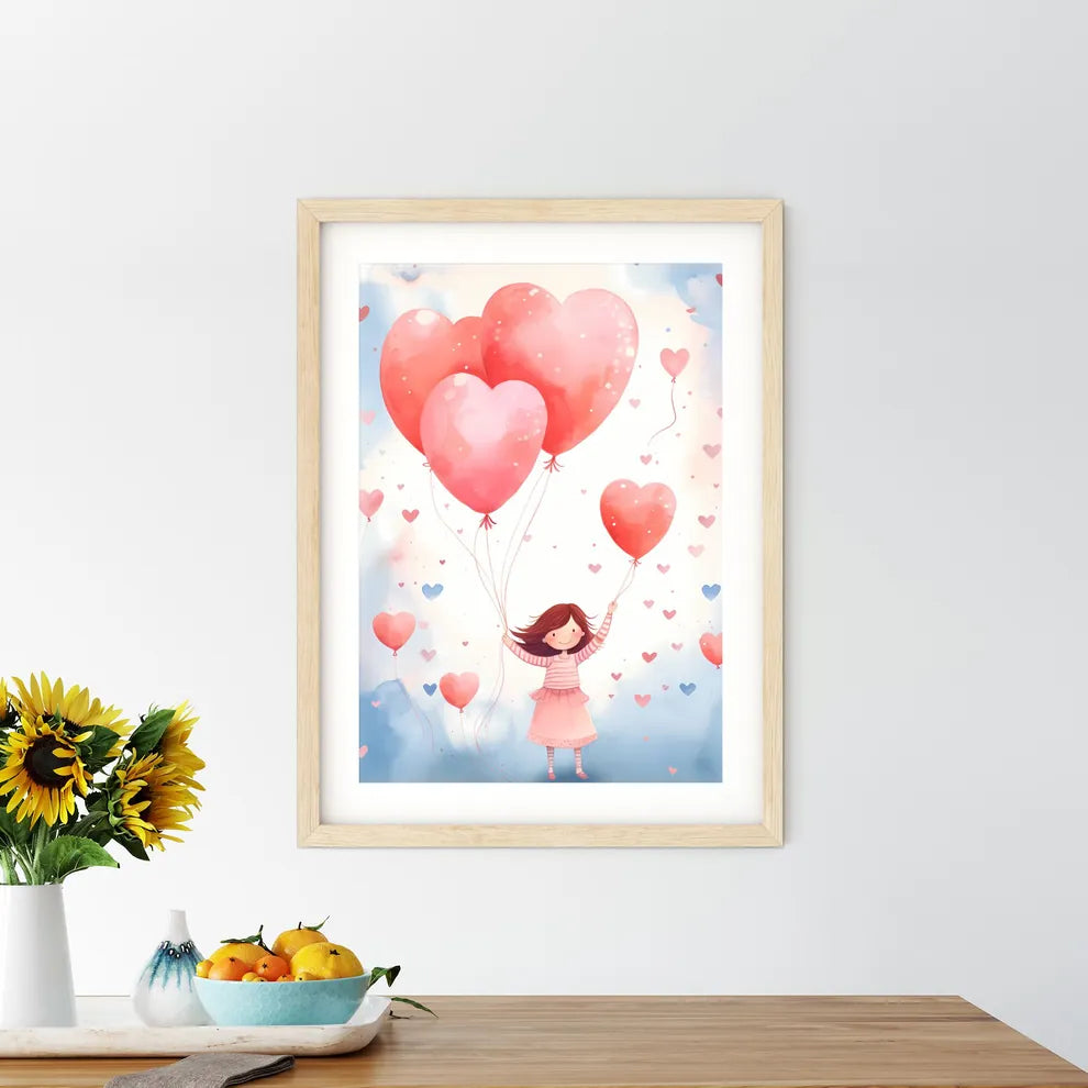 A Girl Holding Balloons In The Air Art Prin - Kitchen Hangings