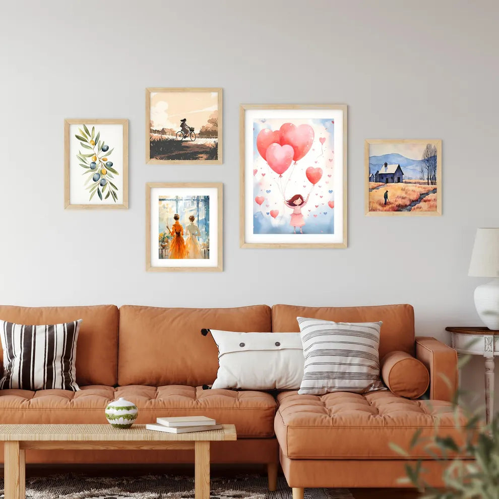 A Girl Holding Balloons In The Air Art Prin Framed Print