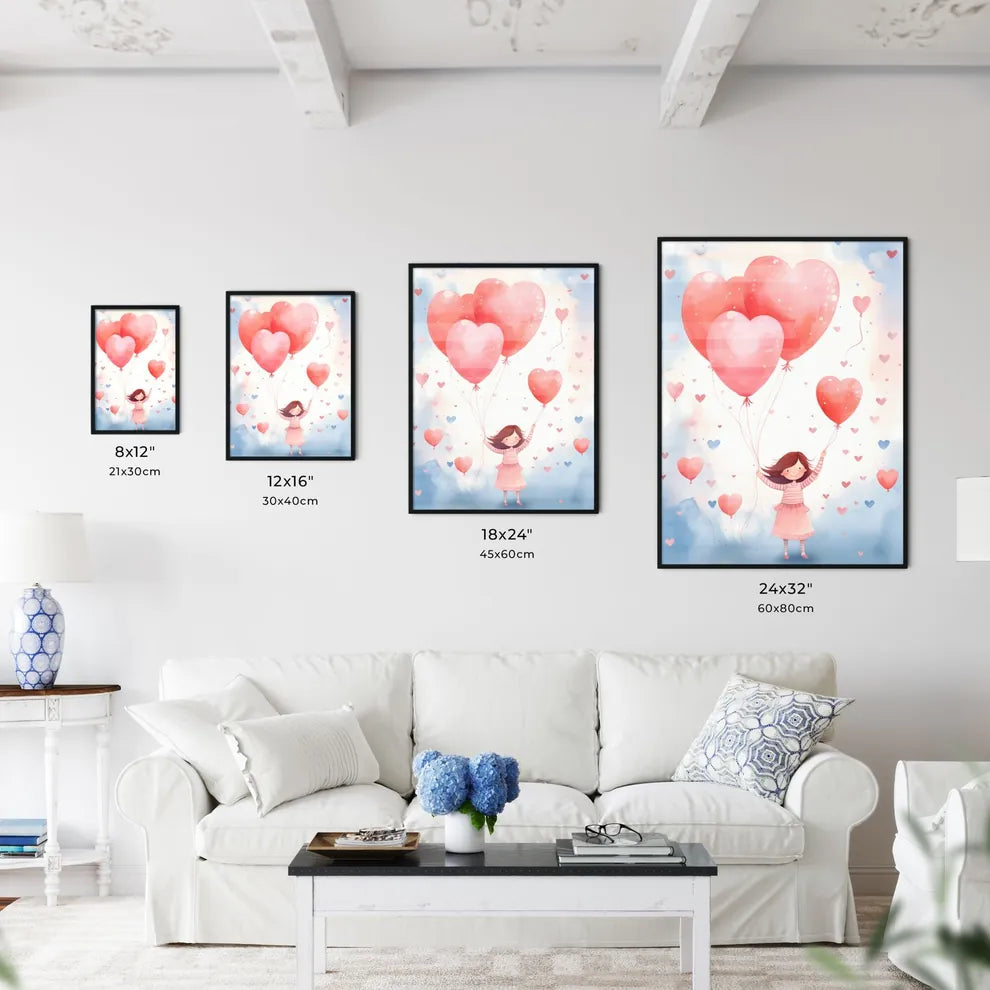 A Girl Holding Balloons In The Air Art Prin Wall Art