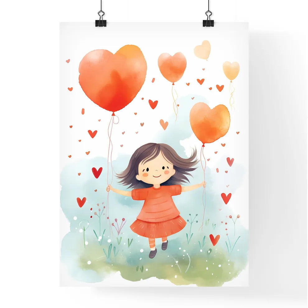 A Girl Holding Balloons In The Air Art Prin Poster