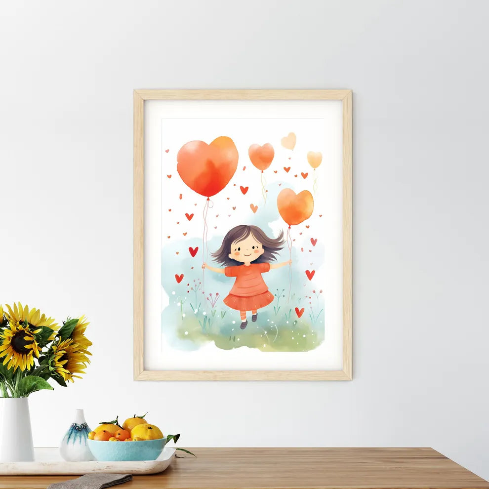A Girl Holding Balloons In The Air Art Prin - Kitchen Hangings