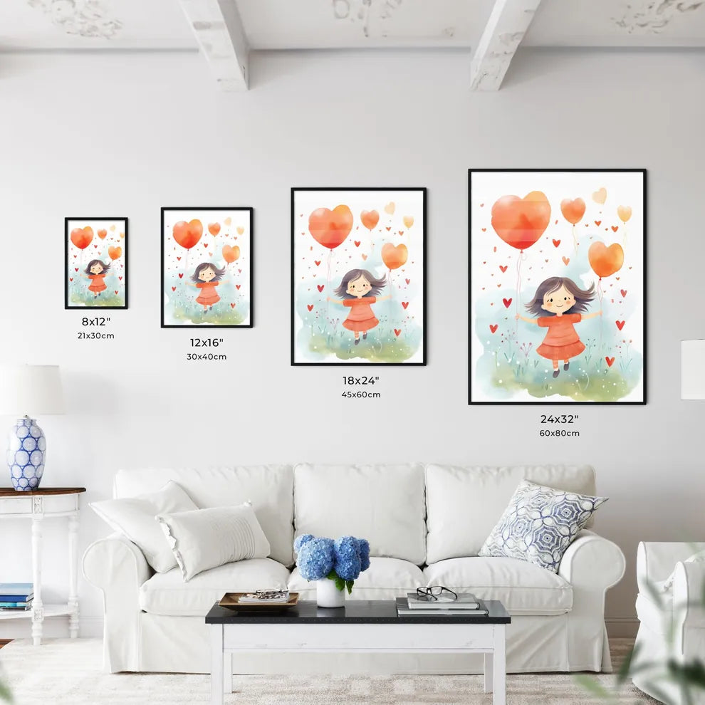 A Girl Holding Balloons In The Air Art Prin Wall Art