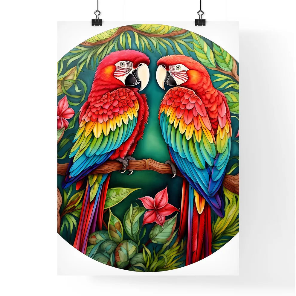 A Pair Of Colorful Parrots On Poster
