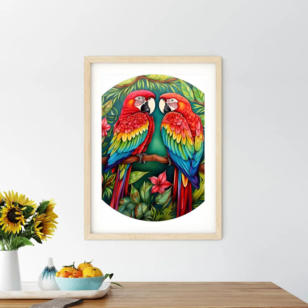 A Pair Of Colorful Parrots On Size Chart