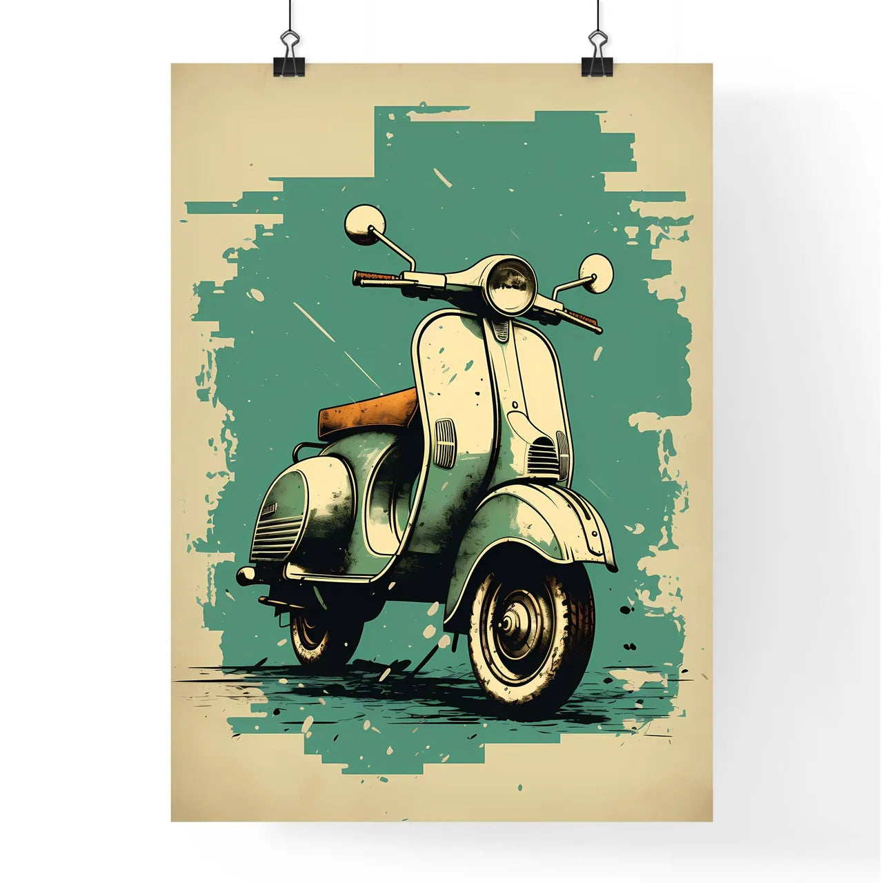 A Drawing Of A Scooter Art Prin Poster