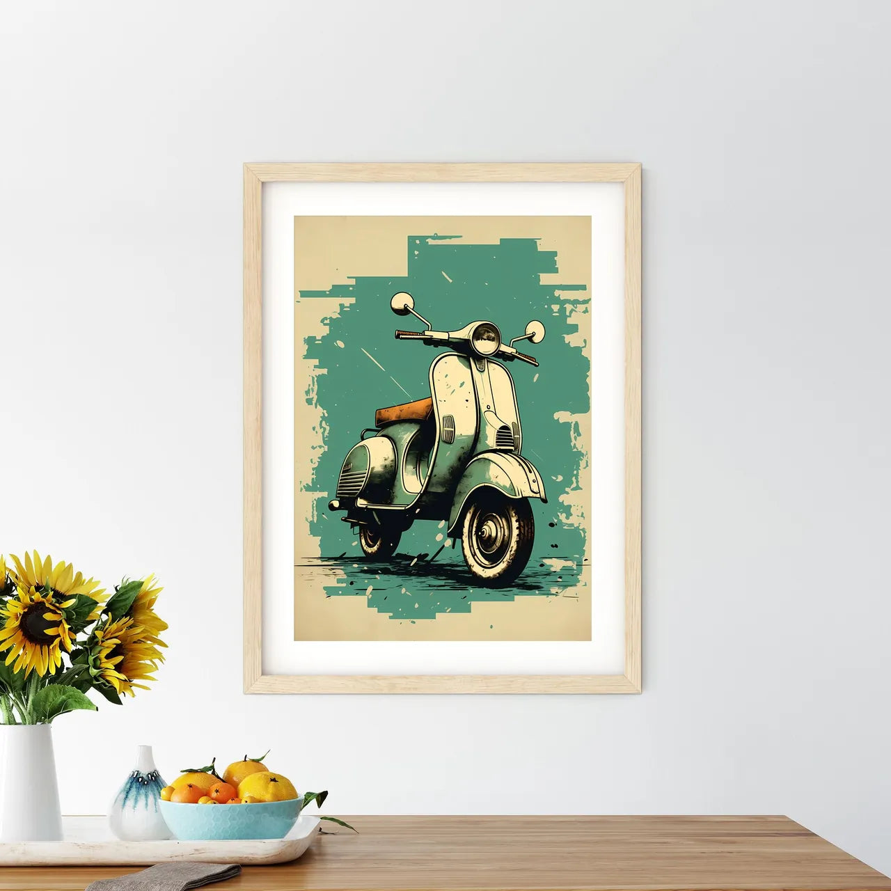 A Drawing Of A Scooter Art Prin - Kitchen Hangings