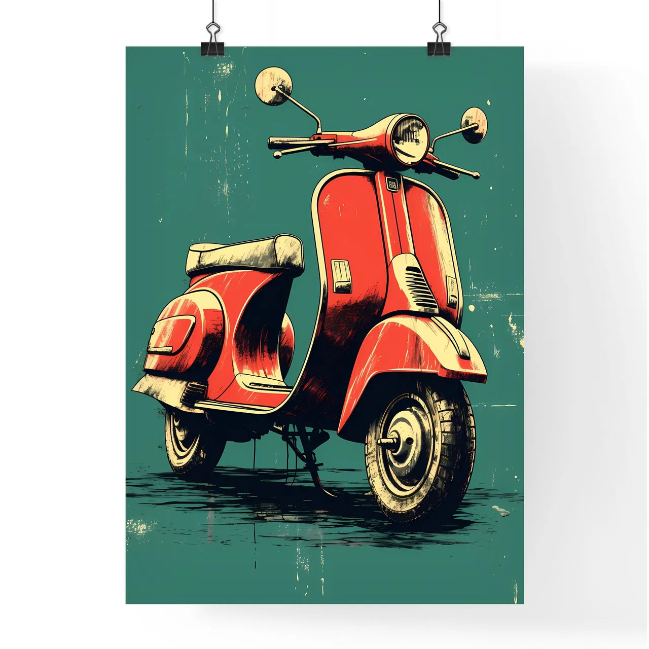 A Red Scooter On A Blue Background Art Prin Poster