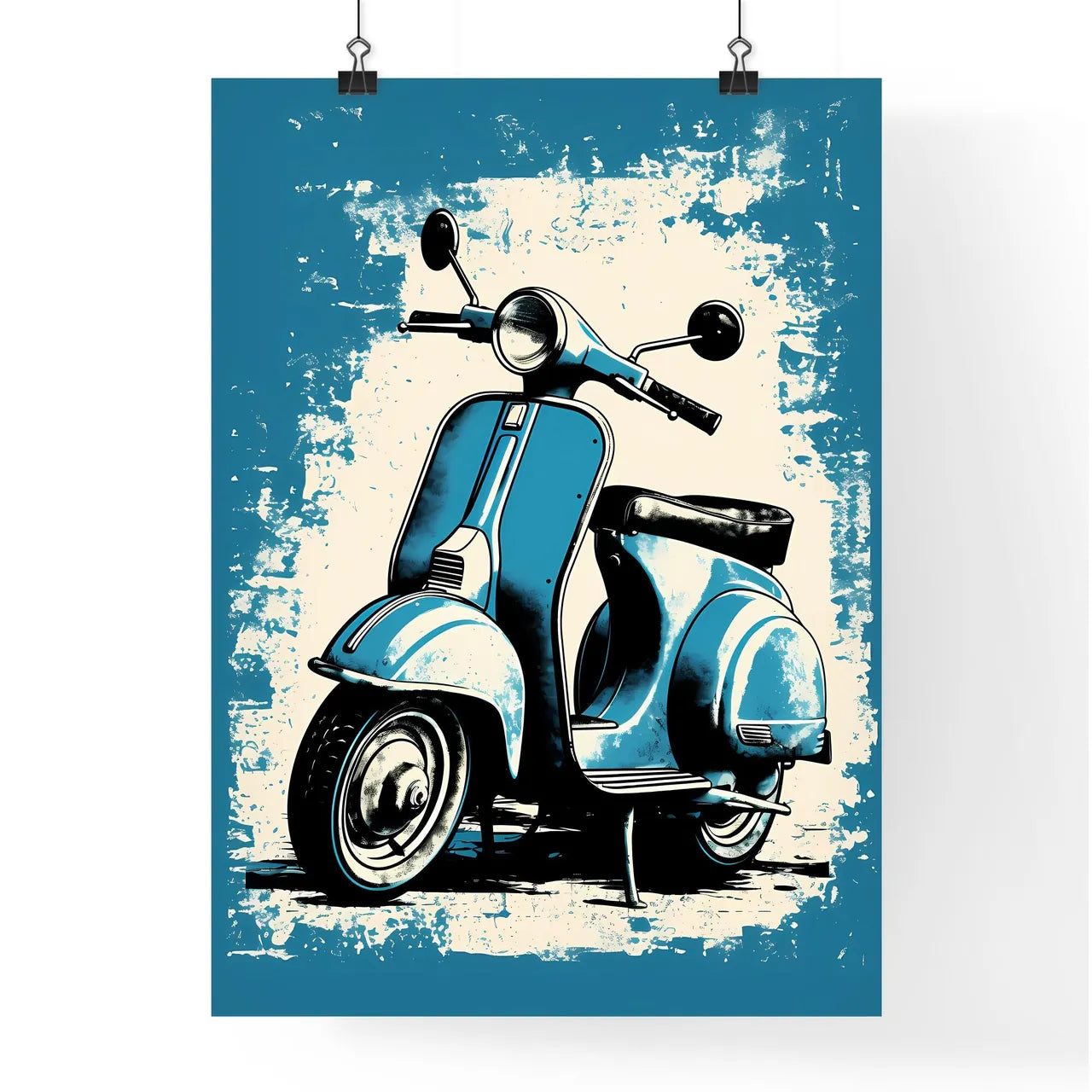 A Blue And White Scooter Art Prin Poster