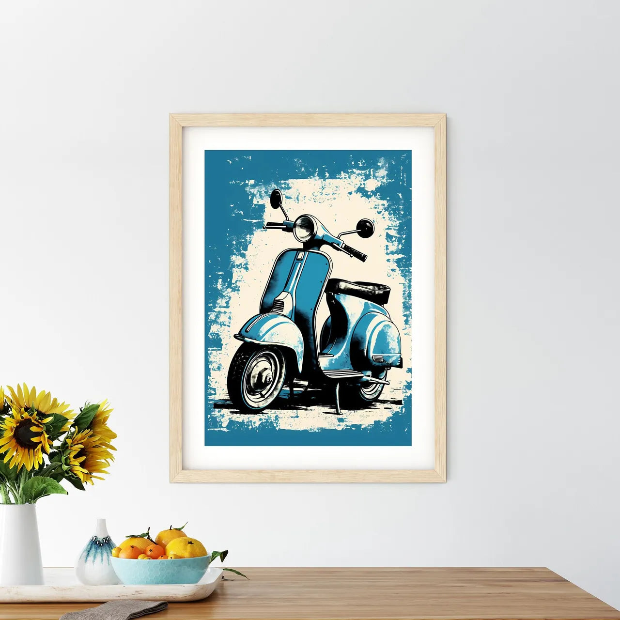 A Blue And White Scooter Art Prin - Kitchen Hangings
