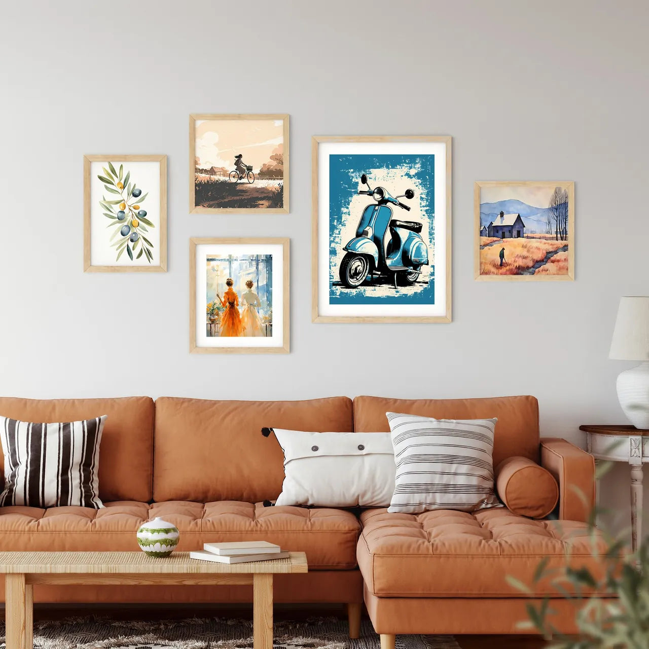 A Blue And White Scooter Art Prin Framed Print