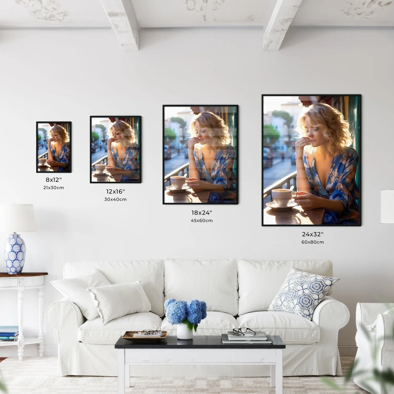 A Woman Sitting At A Table With A Cup Of Cof Wall Art