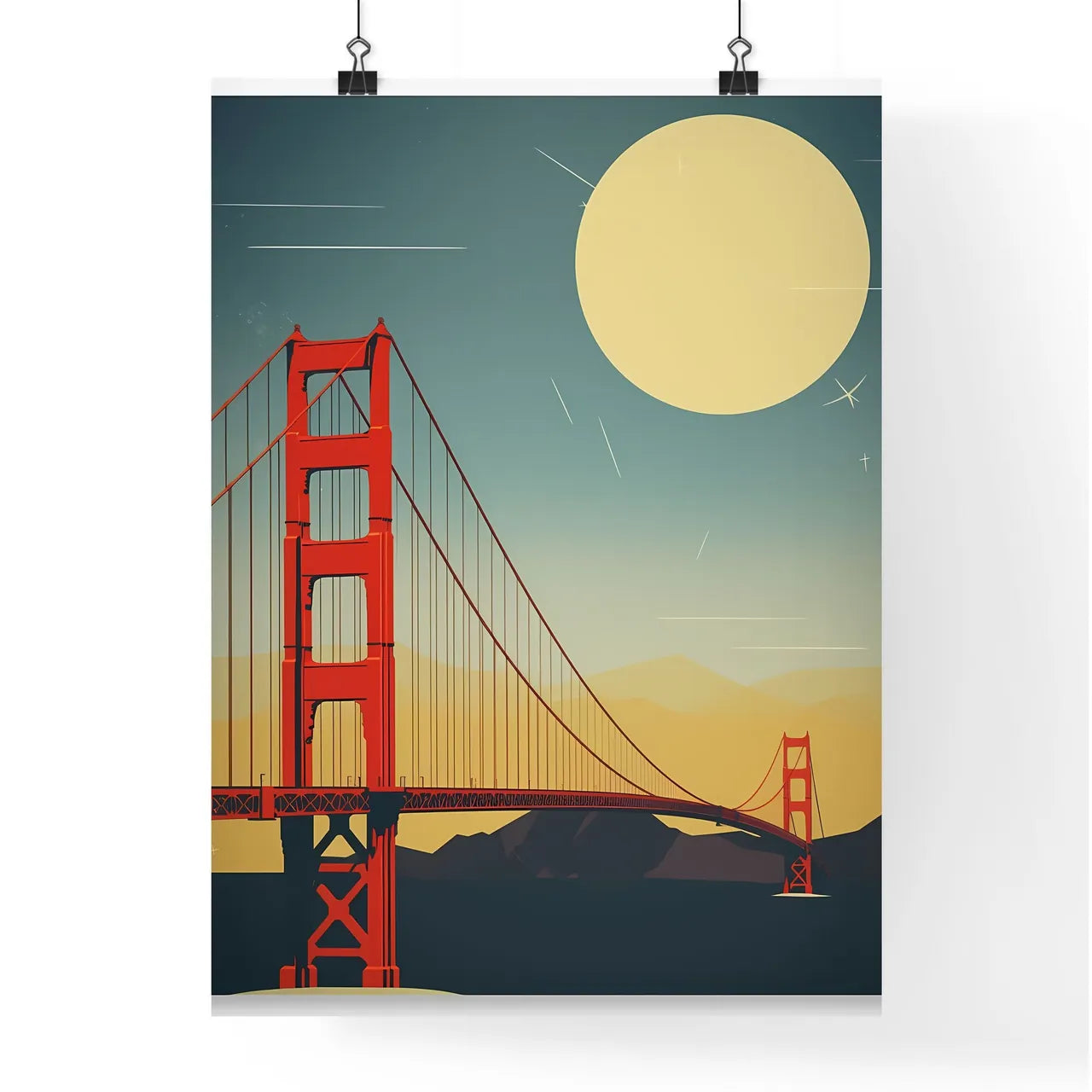 A Red Bridge Over Water Art Prin Poster
