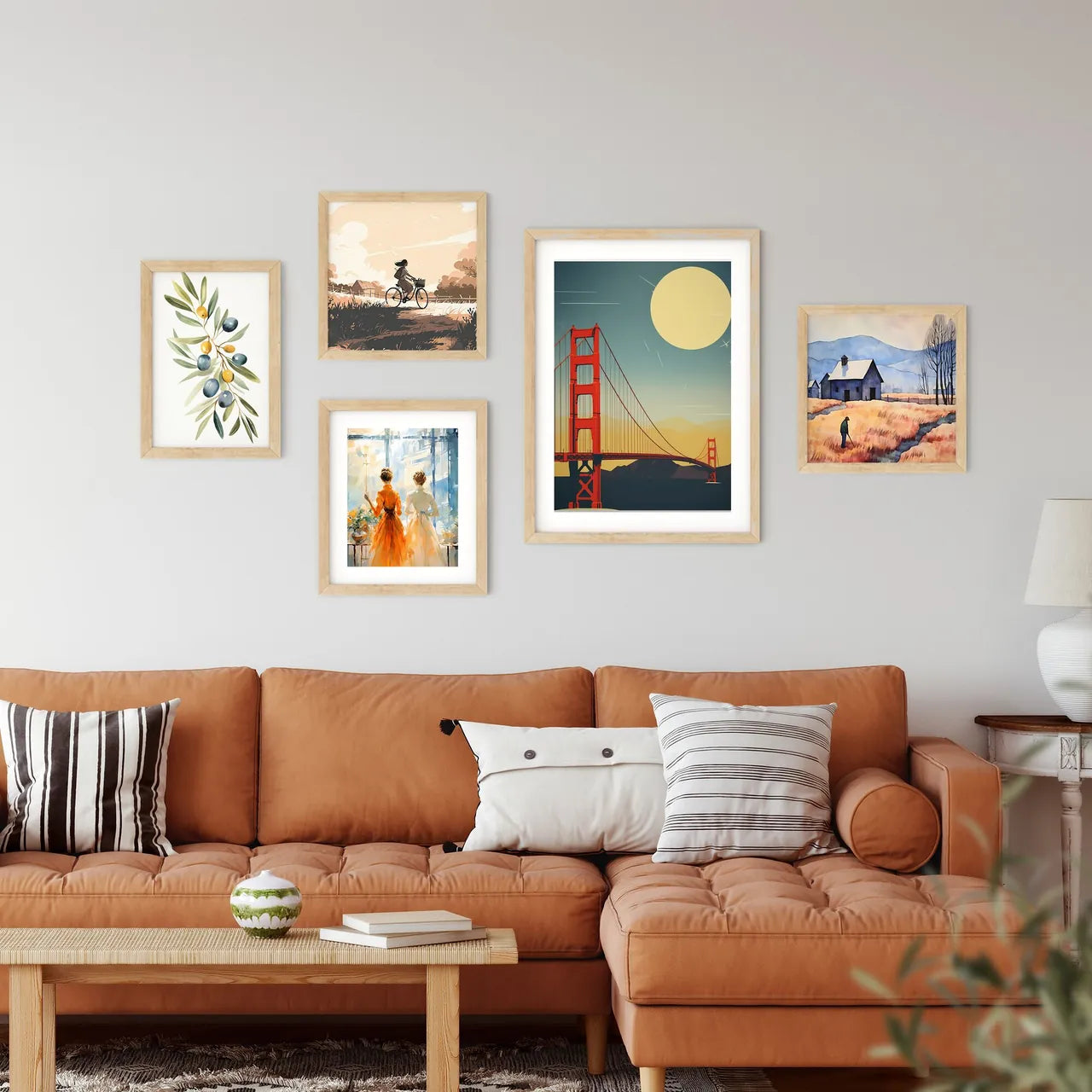 A Red Bridge Over Water Art Prin Framed Print