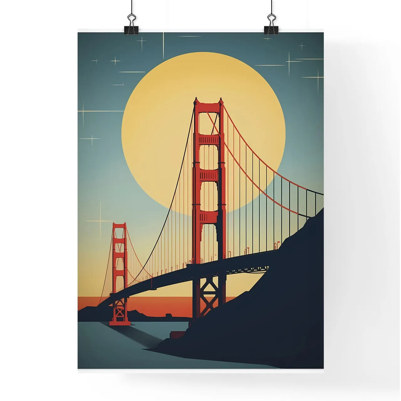 A Bridge Over Water With A Full Moon Art Pri Poster