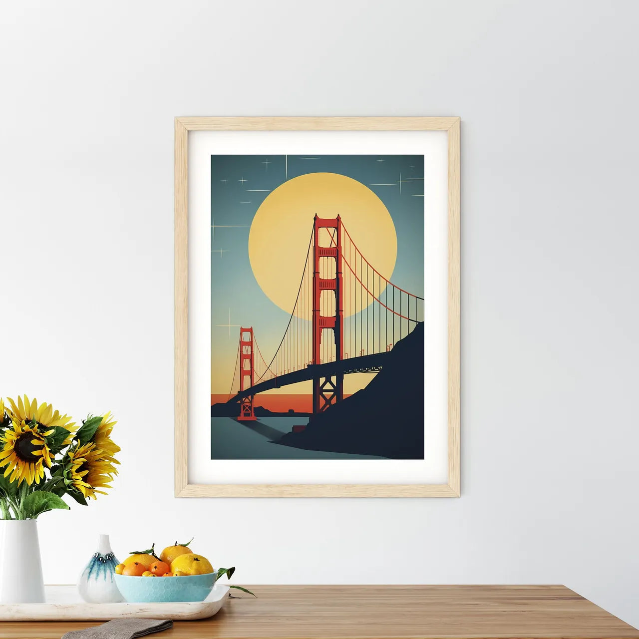 A Bridge Over Water With A Full Moon Art Pri - Kitchen Hangings