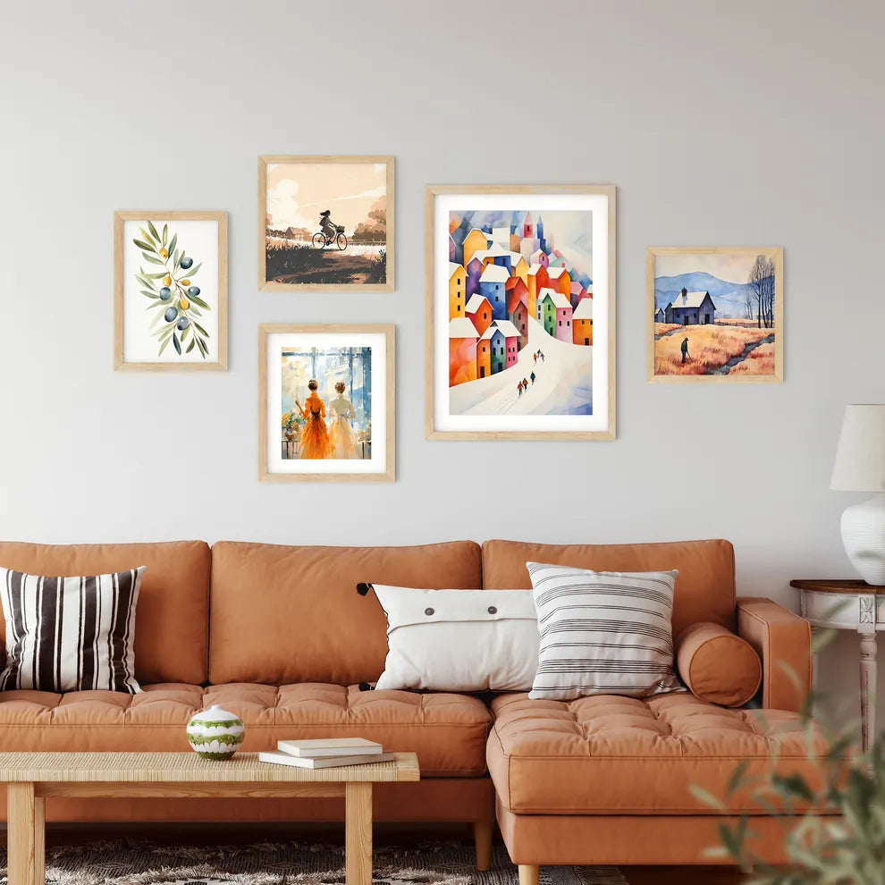 A Group Of People Walking Down A Snowy Street Art Print Custom Print