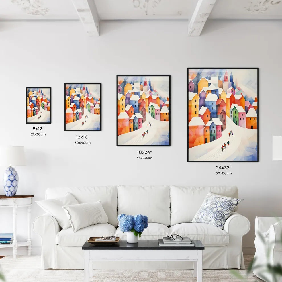 A Group Of People Walking Down A Snowy Street Art Print Interior Design