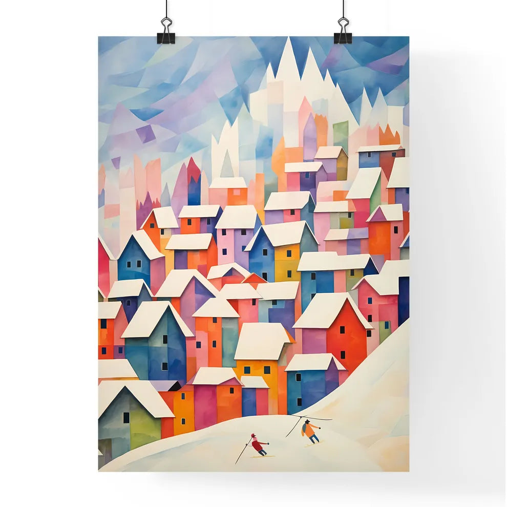 A Painting Of A Group Of Colorful Houses With Snow Art Print Poster