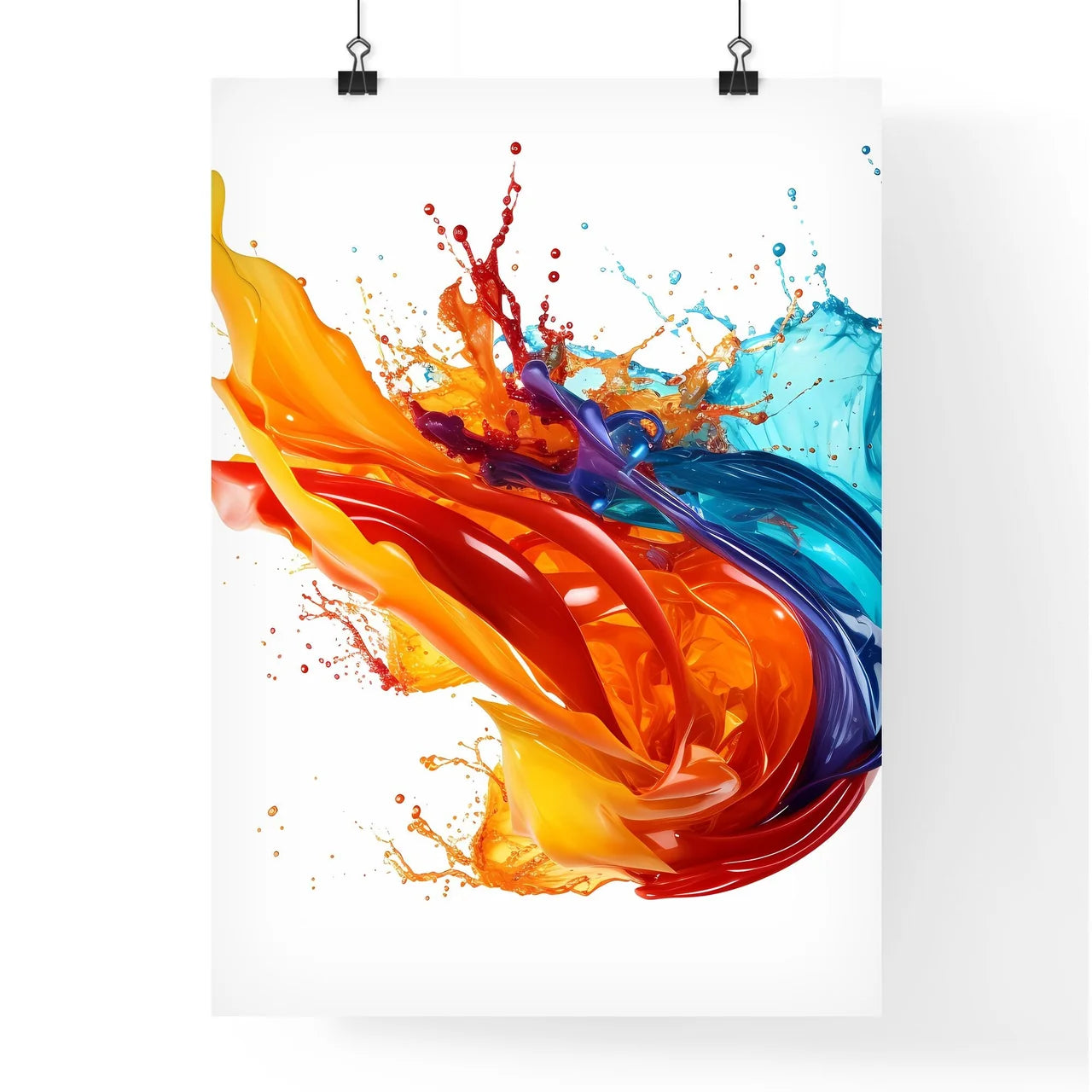 A Colorful Paint Splashing In A White Backgr Poster