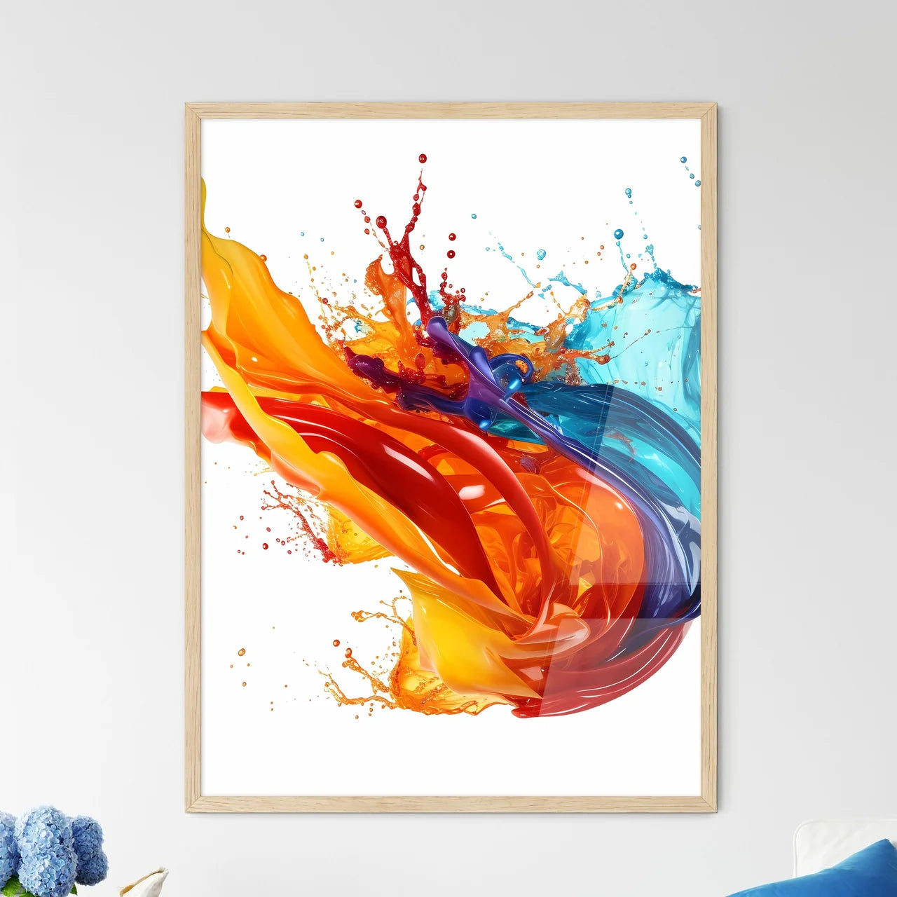 A Colorful Paint Splashing In A White Backgr - Framed Art Print