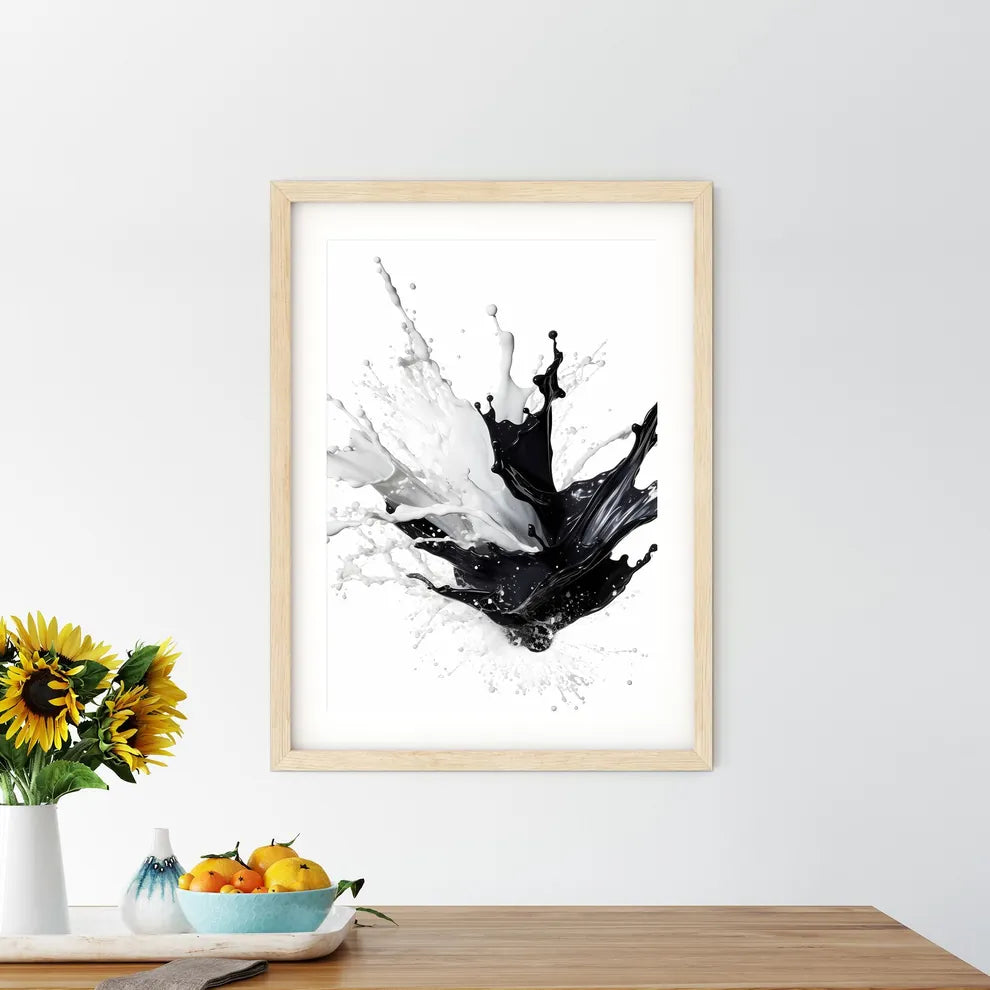 A Black And White Liquid Splashing Art Prin - Kitchen Hangings