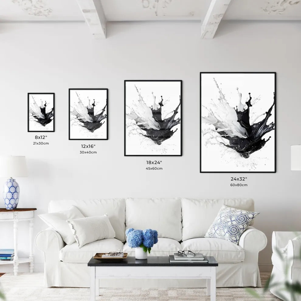 A Black And White Liquid Splashing Art Prin Wall Art