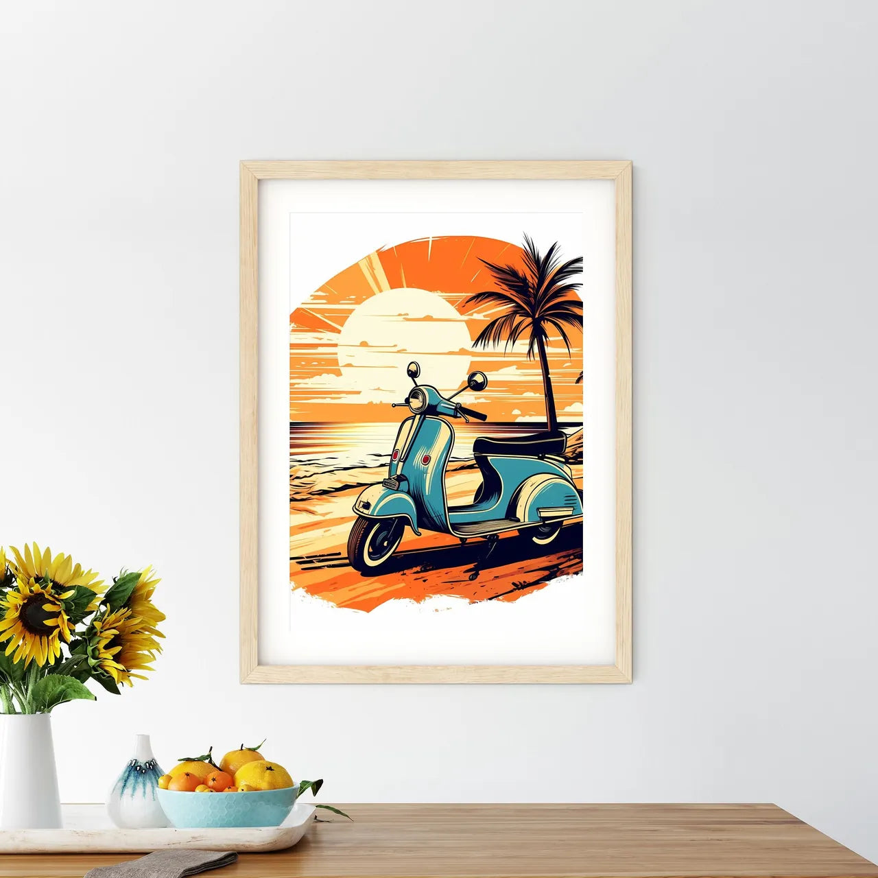 A Scooter On A Beach Art Prin - Kitchen Hangings