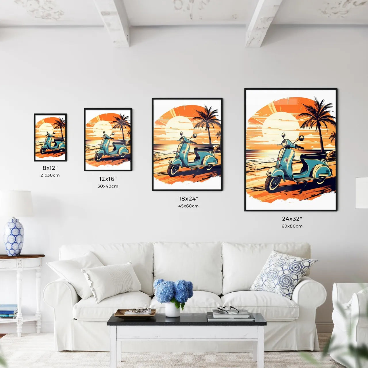 A Scooter On A Beach Art Prin Wall Art