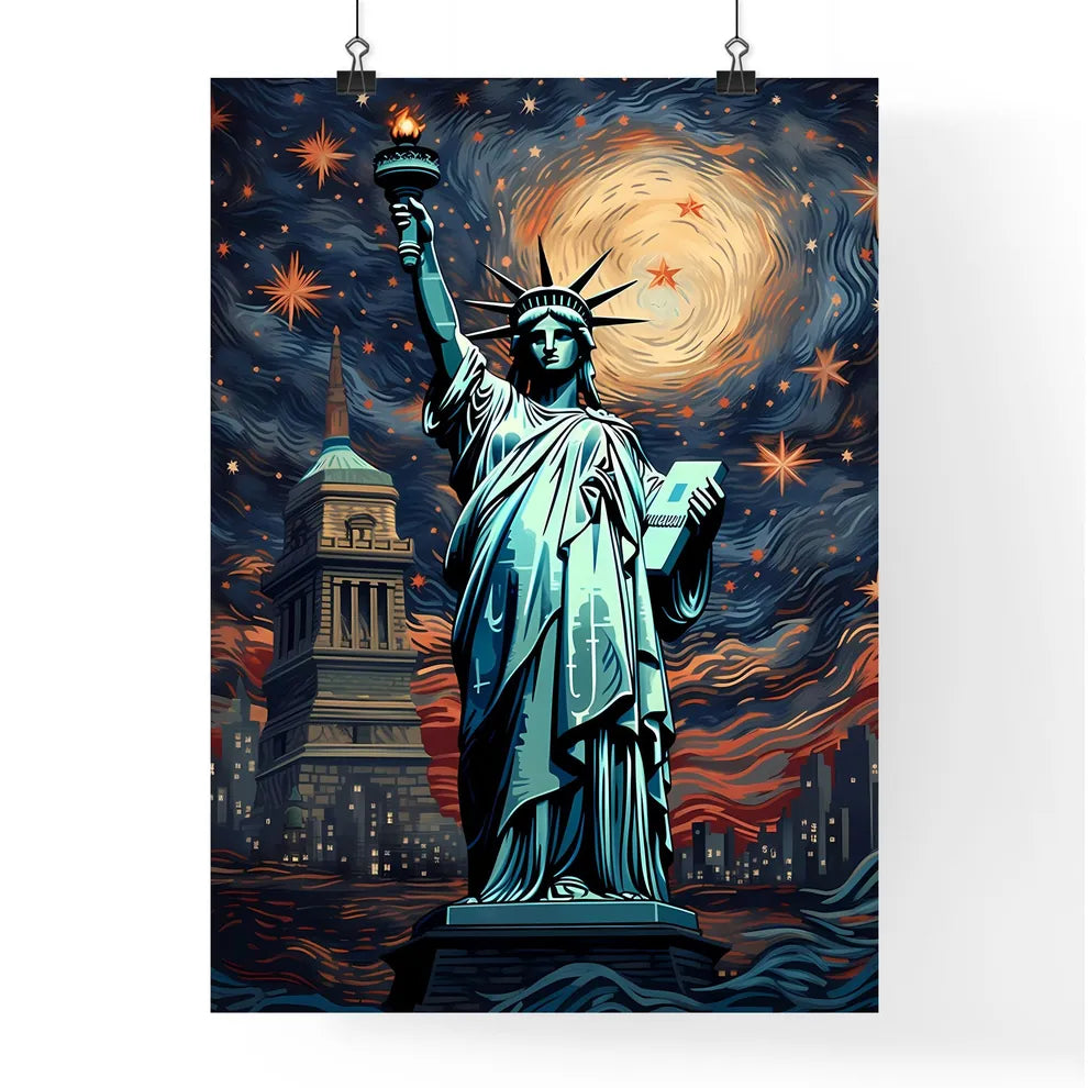 A Statue Of Liberty With A Starry Sky Art Print Poster
