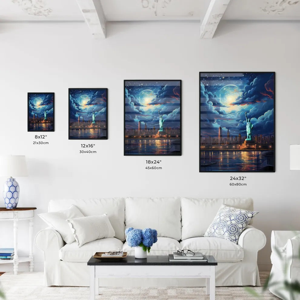 A Statue Of Liberty In Front Of A City Art Print Interior Design