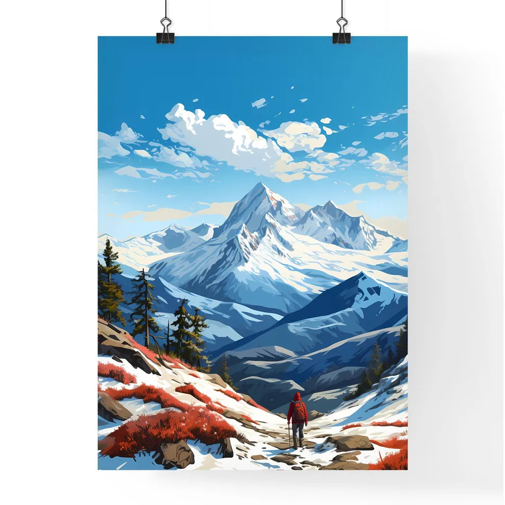 A Mountain Range With Trees And Snow Art Pri Poster