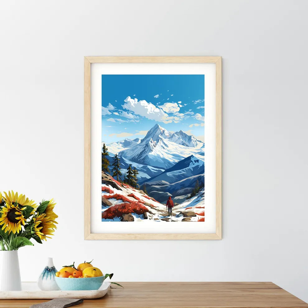 A Mountain Range With Trees And Snow Art Pri - Kitchen Hangings