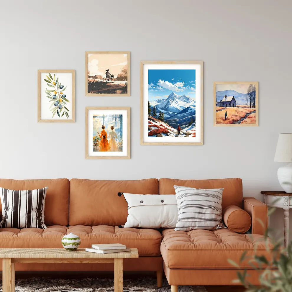A Mountain Range With Trees And Snow Art Pri Framed Print