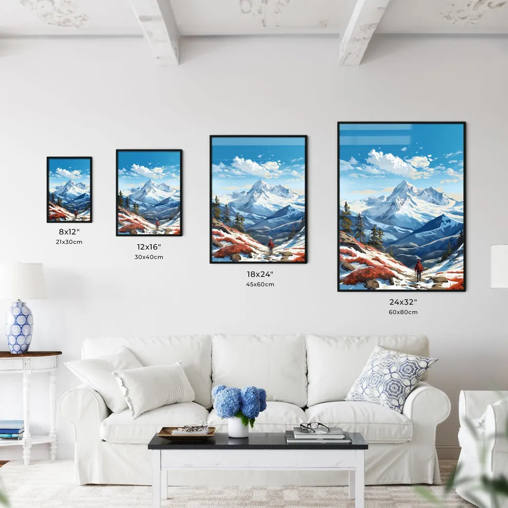 A Mountain Range With Trees And Snow Art Pri Wall Art